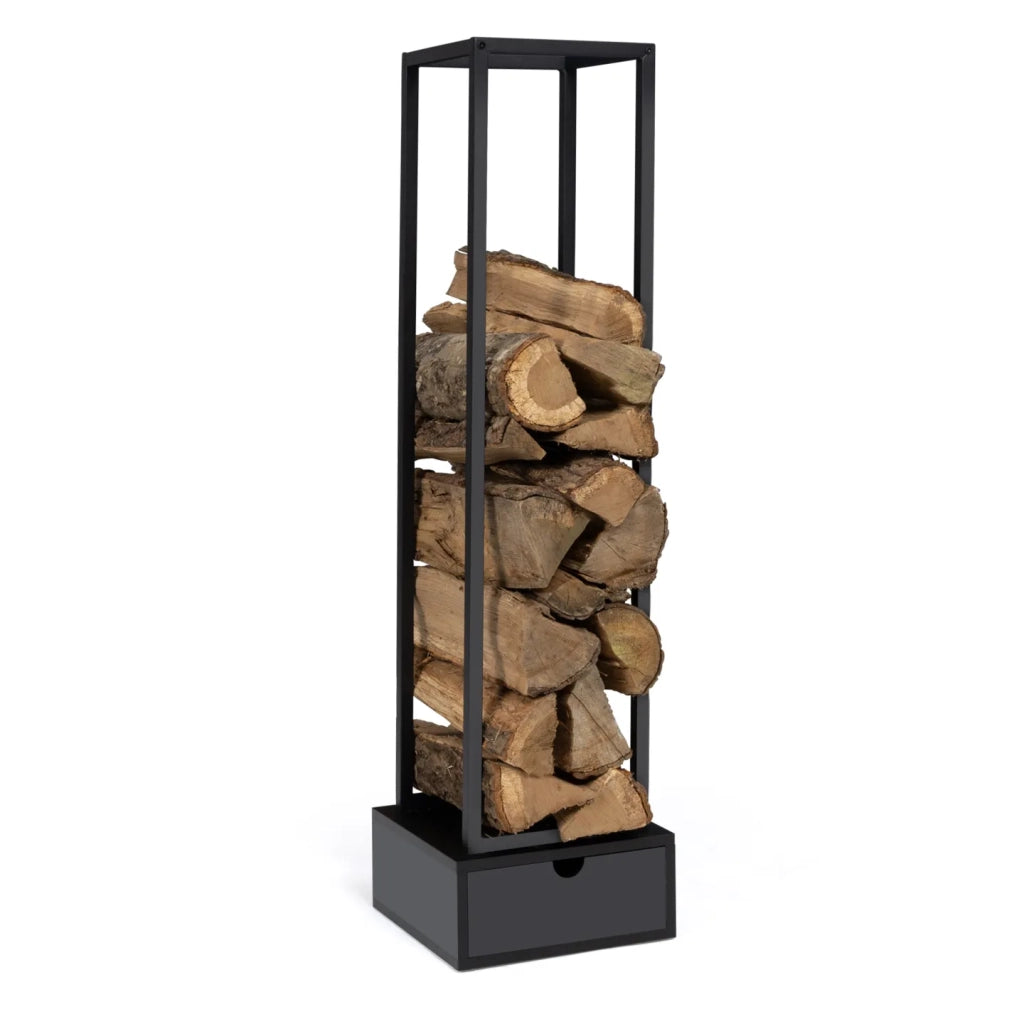 IDMarket - Leñero vertical de acero negro H. 125 cm con cajón