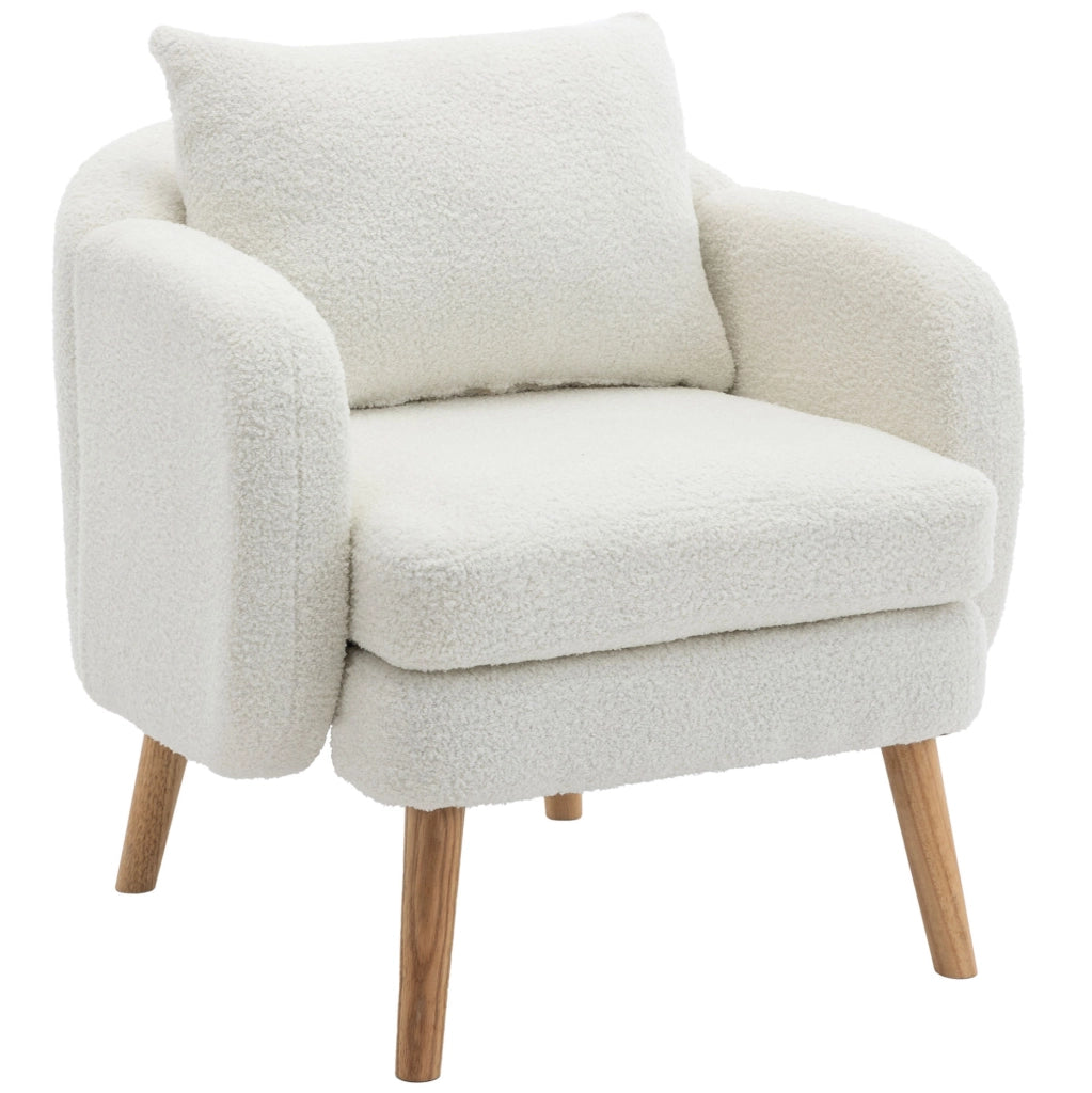 Poltrona singola in tessuto teddy con cuscino; 71x72x71 cm; bianco
