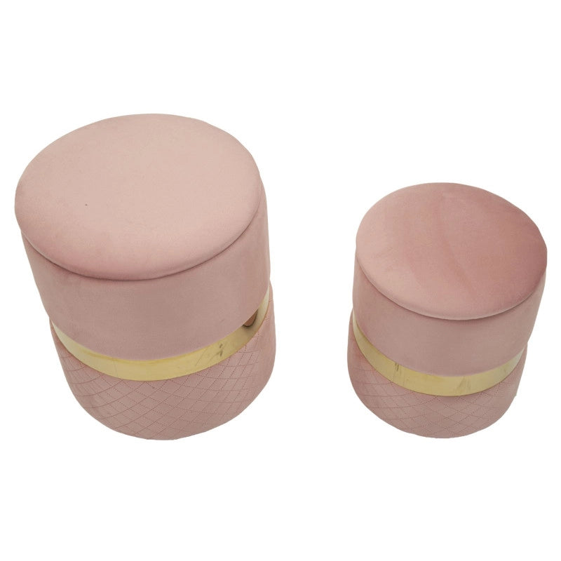 Puff Con Contenitore Sheffild Rosa Set 2 Pz cm ø 37x42-28x35
