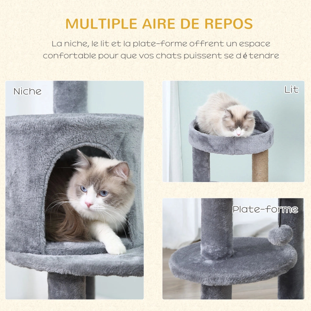 Albero per gatti con piattaforme e tiragraffi ¨C Minimal ¨C Grigio ?48x104 cm