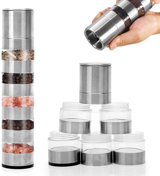 Strumento per tritare erbe 5 in 1 - Set per tritare erbe portatile - Materiale in acciaio inossidabile - Tritacarne per erbe mini - Set per contenere erbe - Ideale per il camping - Contenitore per erbe