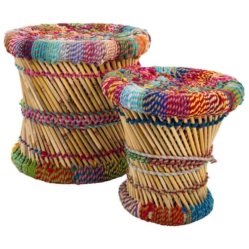 Set di 2 sgabelli in bambù multicolore