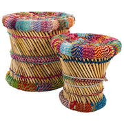 Set di 2 sgabelli in bambù multicolore