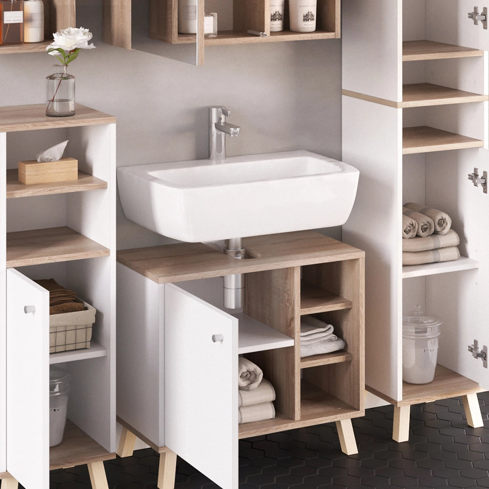 Vicco Set mobili bagno Bianco 5 parti, con armadio alto