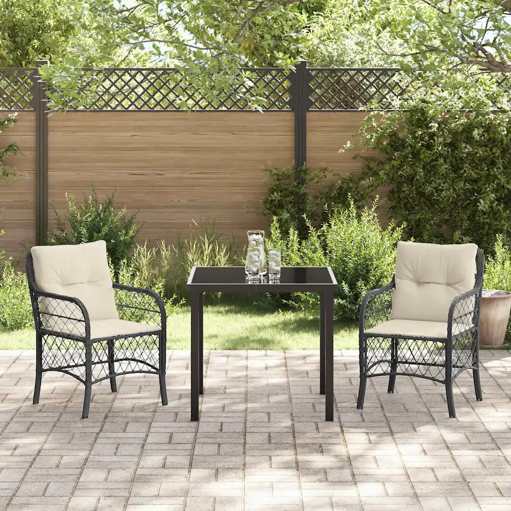 Set da Pranzo per Giardino con cuscino 3 pcs Nero polyrattan