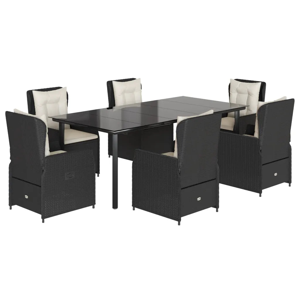 Set da Pranzo da Giardino 7 pz Nero con Cuscini in Polyrattan