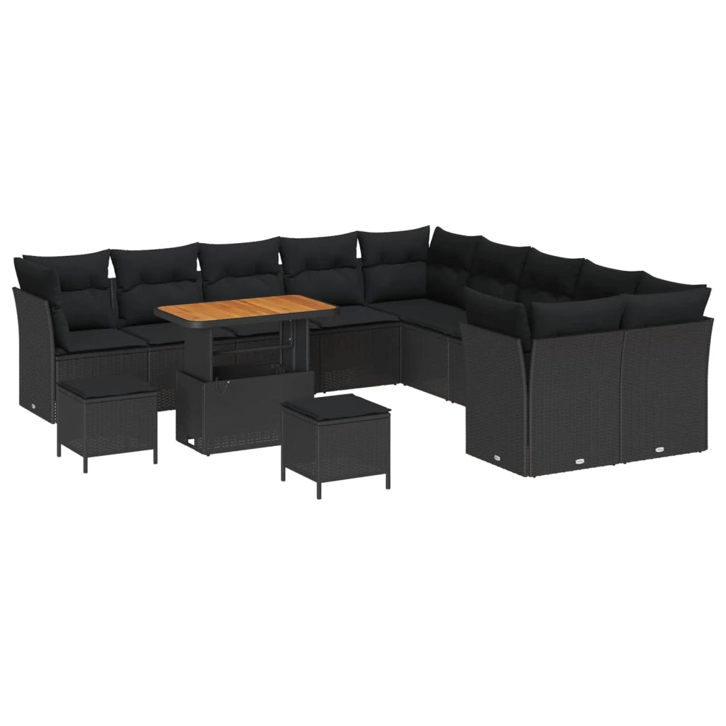 Set Divano da Giardino con cuscino 13 pcs Nero