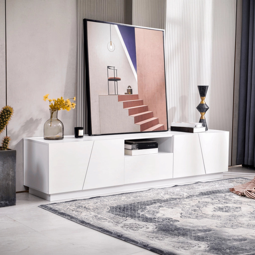 Cassettiera per TV bianca in MDF lunghezza 170 cm