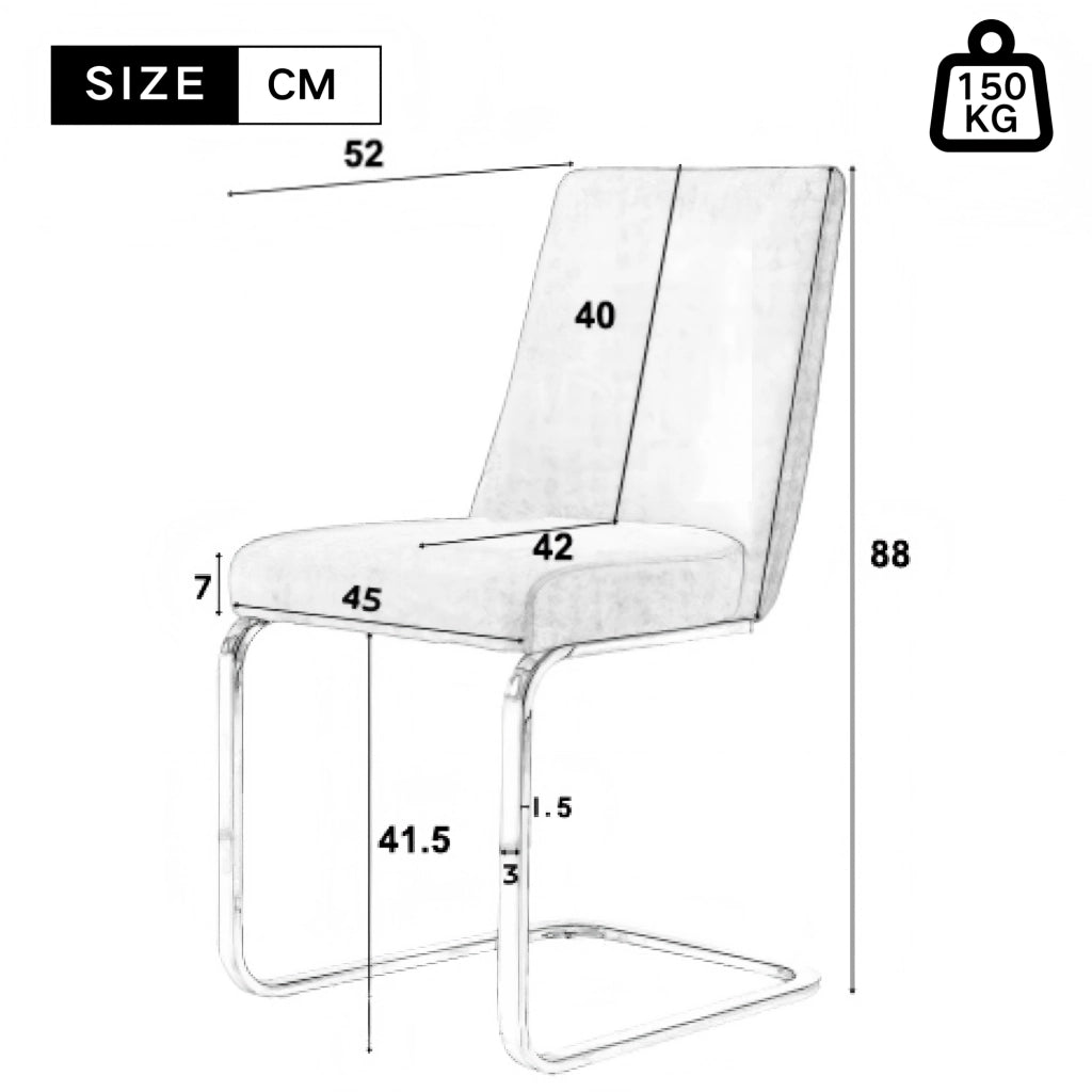 Sedia da pranzo in velluto set da 2 con schienale a rombi e gambe in metallo grigio argento