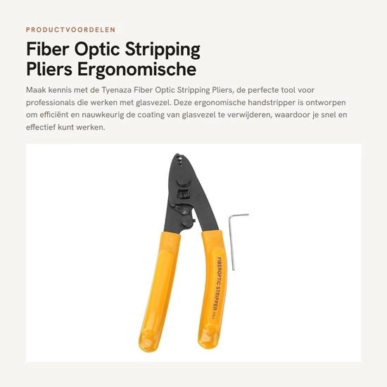 Strippatore di Fibra Ottica Ergonomico - 3 Porte - Superficie di Taglio Preciso - Coperchio a V - Chiave a 6 facce - Maniglia di Comfort - Fiber Stripper