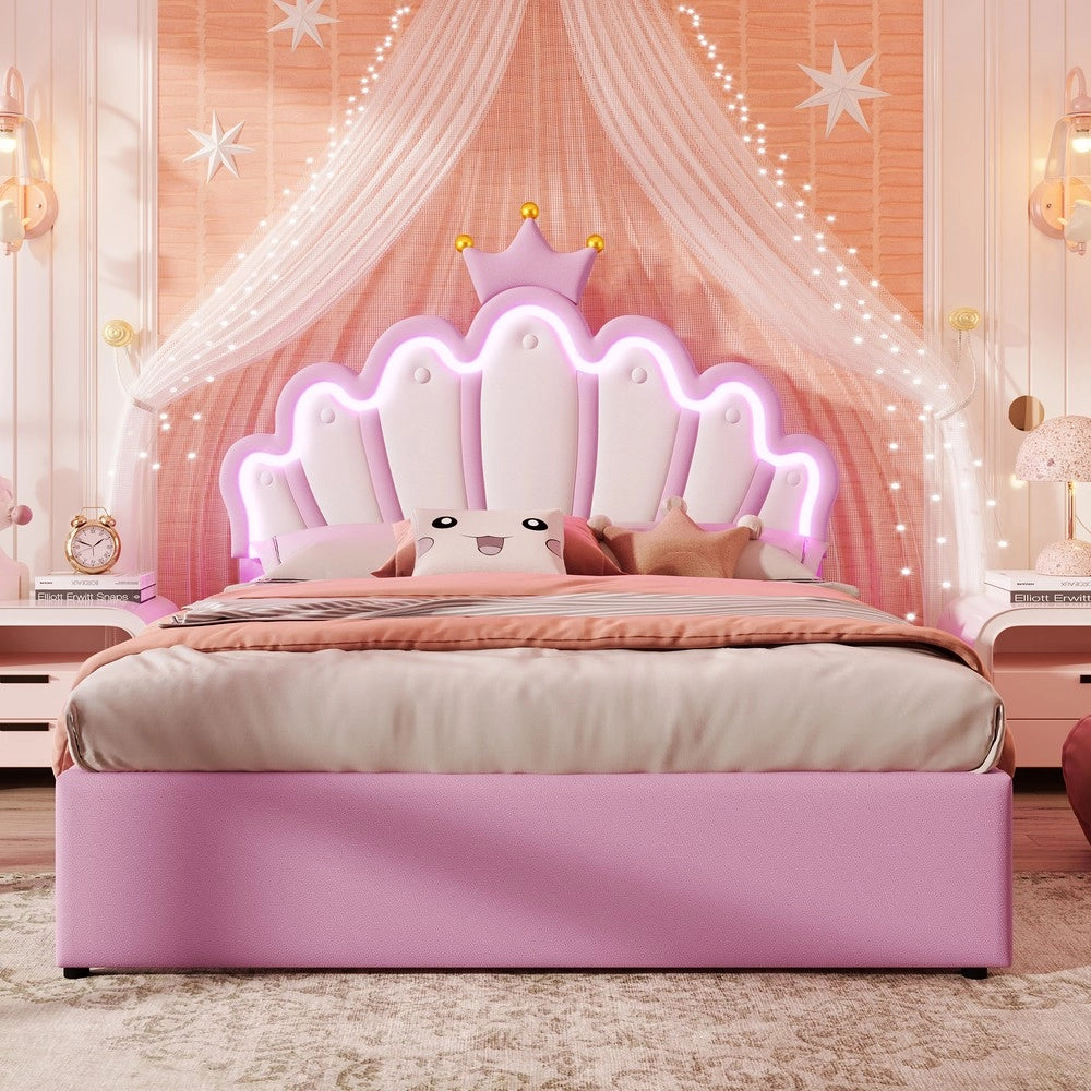 Letto Imbottito con Cassetti e Testiera Regolabile ¨C MINIMAL ¨C Rosa, PU, 140x200