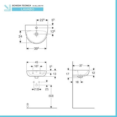 Lavabo sospeso Geberit 45 cm in ceramica bianco  Selnova