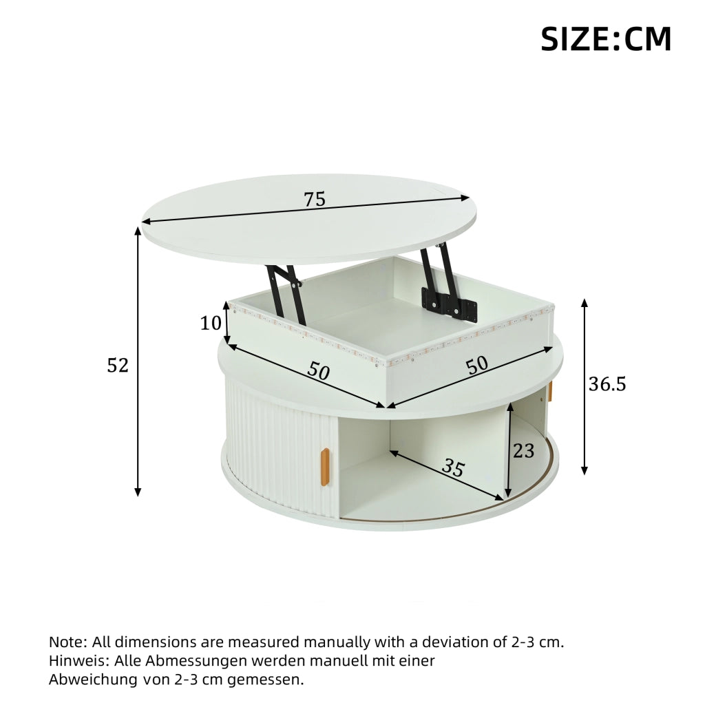 TAVOLO da caffè regolabile in altezza 75x75x52 cm MDF bianco con LED e contenitore