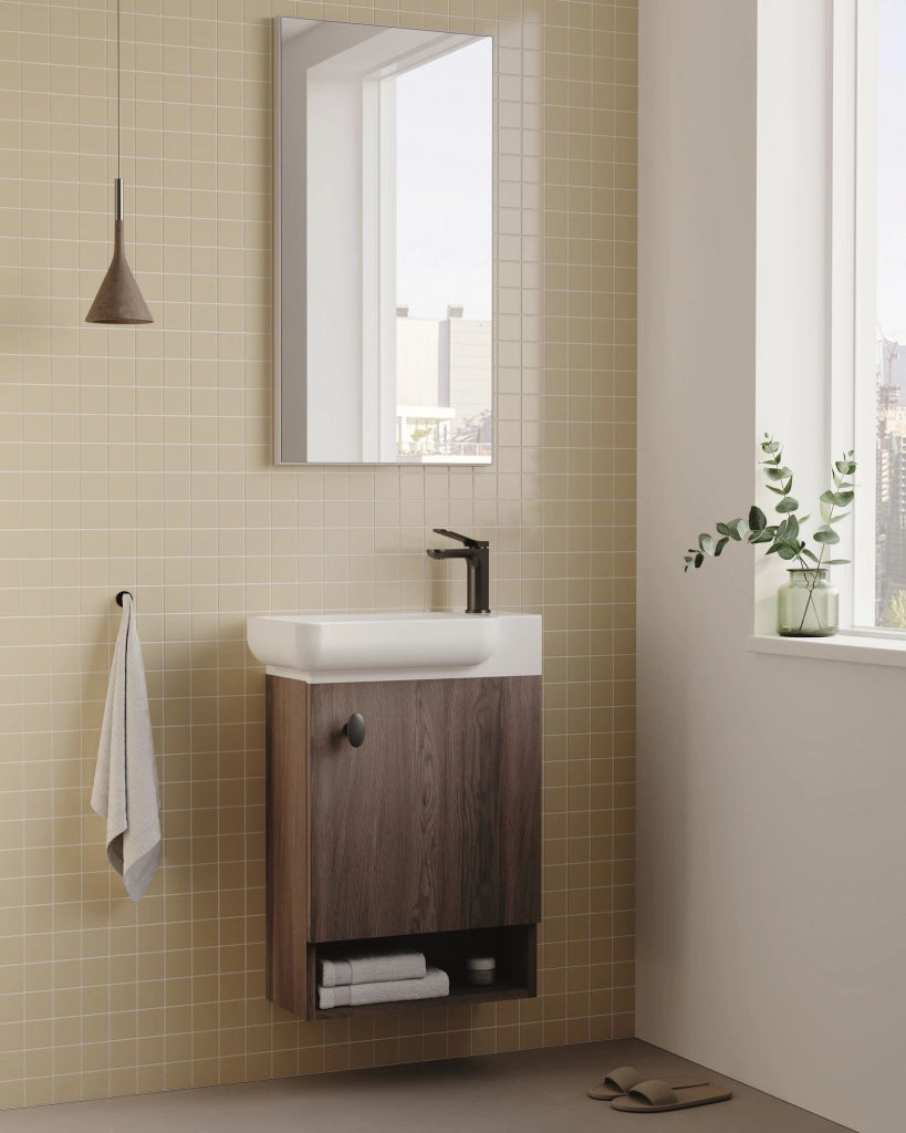 Set mobile lavabo con specchio (2 pezzi) "Begonya 55" - 53 x 33 x 75 cm - Noce