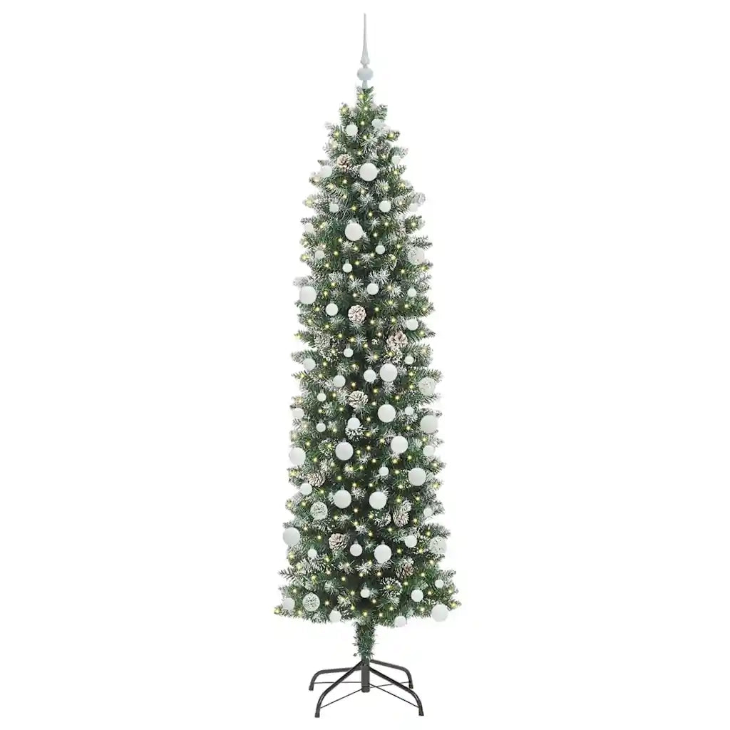 Albero di Natale Artificiale Sottile Verde e Bianco 210 cm 3395308