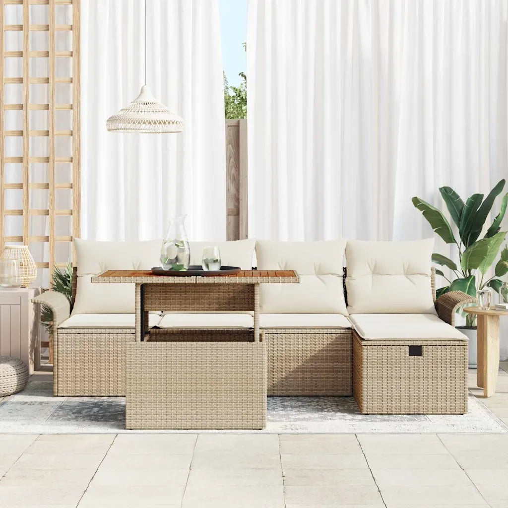 Set Divano da Giardino con cuscino 6 pcs Beige polyrattan 3359907