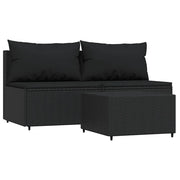 Set Divani da Giardino 3 pz | Set Salotto da Giardino con Cuscini Nero in Polyrattan