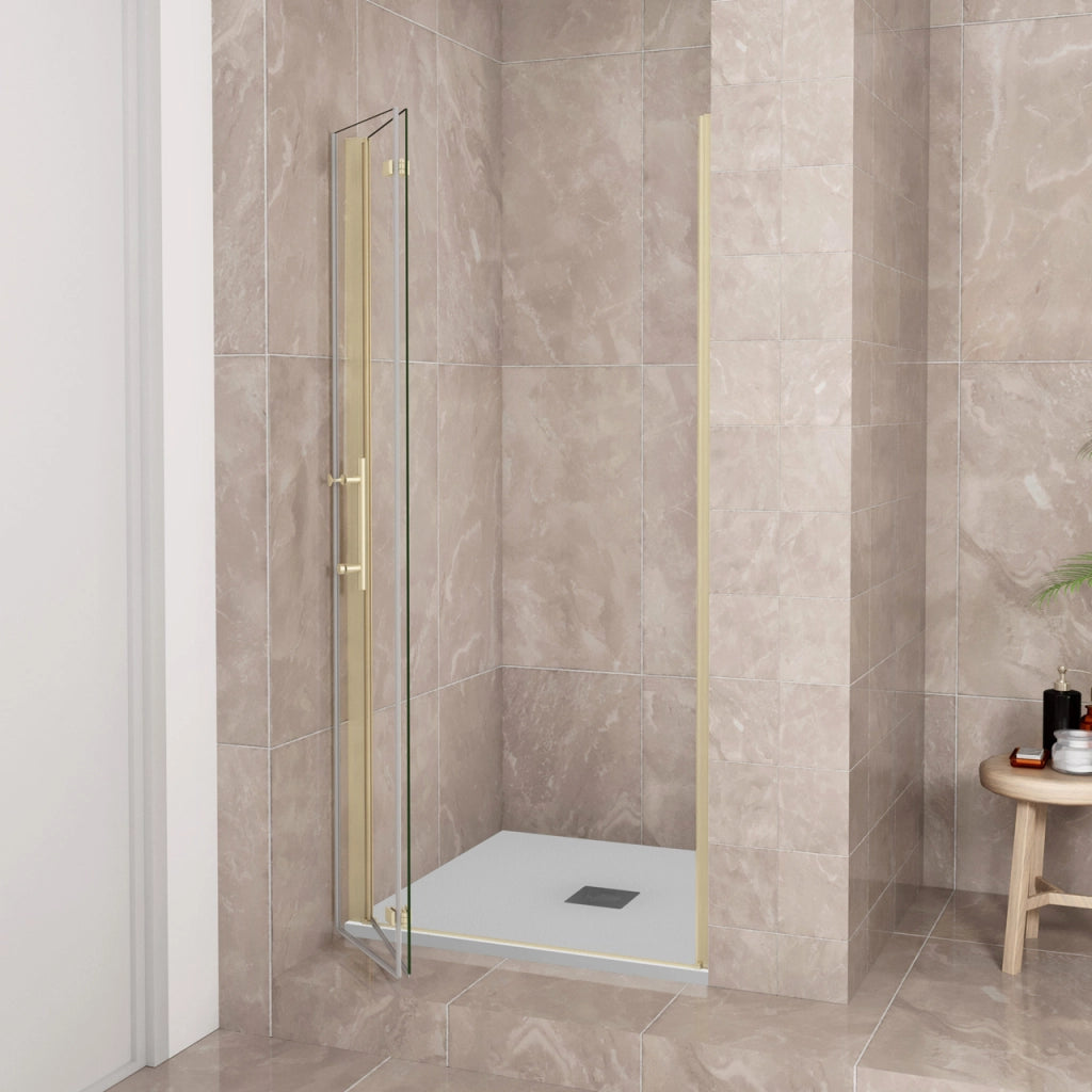 Porta Doccia 100x185 cm Porta Battente Pieghevole in Vetro Temperato Trasparente 6 mm Anticalcare Telaio Dorato Spazzolato