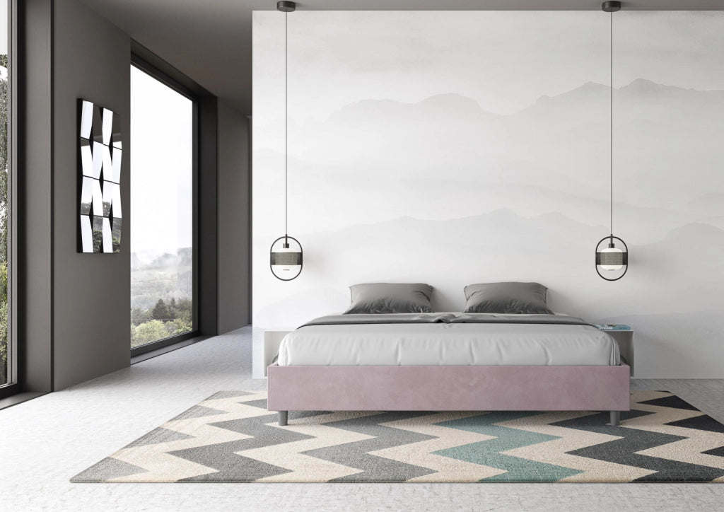 BS COM Letto con rete imbottito 180x200 microfibra glicine