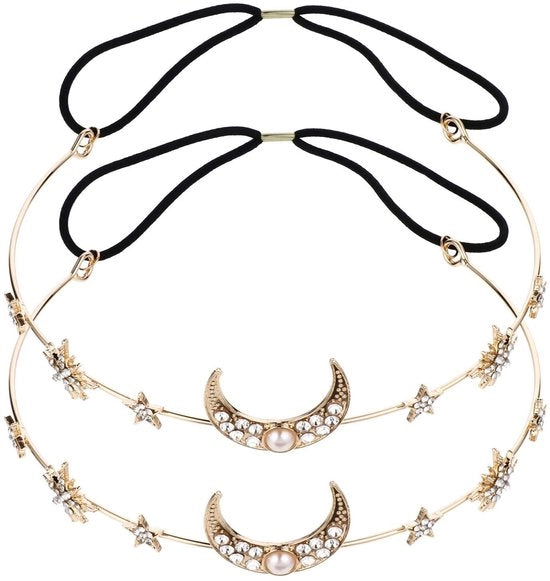 Diadema a microperle con 2 pezzi - Materiale: lega dorata
