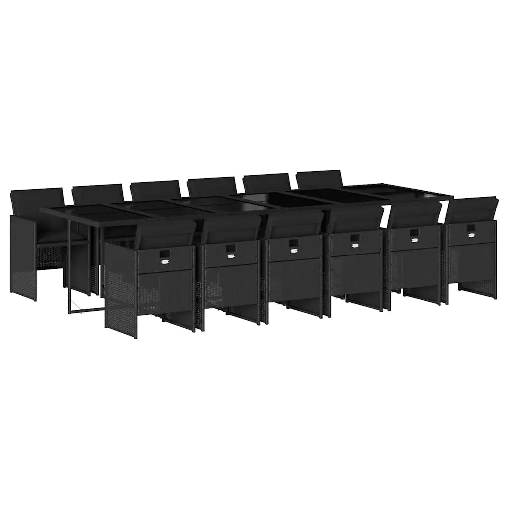 Set da Pranzo da Giardino 13pz con Cuscini Nero in Polyrattan 3210583