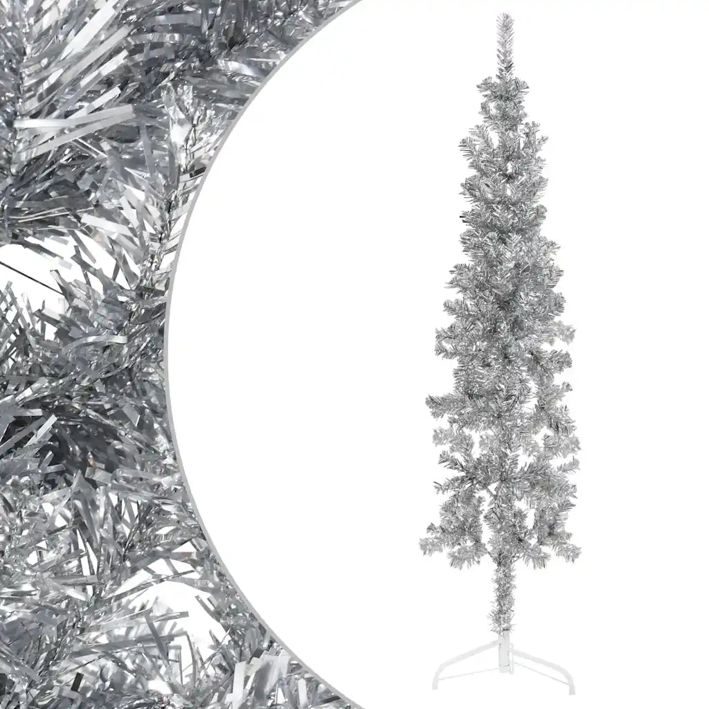 Albero Natale | Decorazioni natalizie Artificiale Sottile a Met¨¤ Supporto Argento 180cm