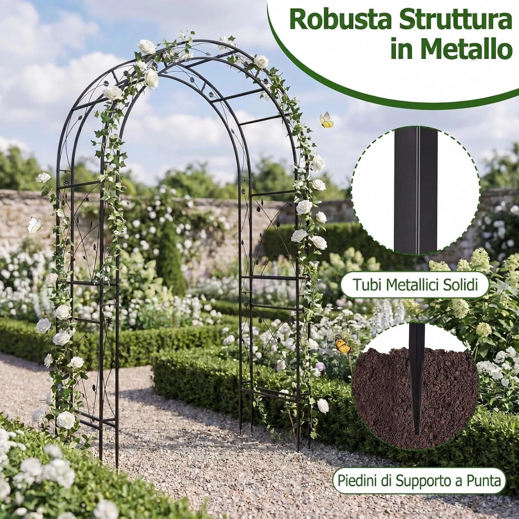 Arco da Giardino, Pergolato per Piante Rampicanti, Vite e Rose | Pergola Decorativa con Motivi a Foglia da Giardino, Ingresso, Viale e Cortile per Matrimonio e Festa, 138 x 59 x 213 cm