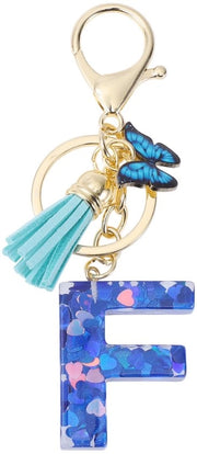 Sostegno per chiavi con lettera F - Etichette per chiavi farfalla - Materiale resistente all'usura - Pennello decorativo - 9,3 cm - Accessorio decorativo - Sostegno per chiavi con iniziali