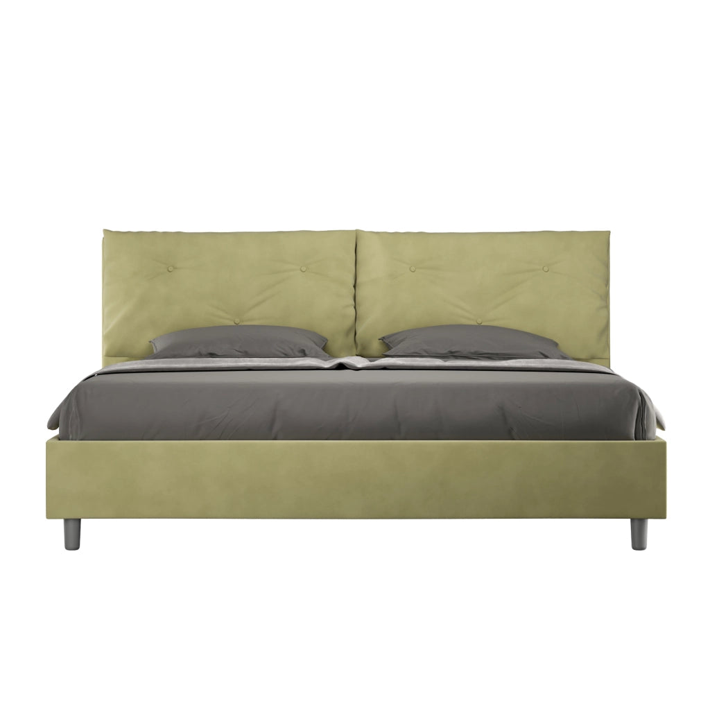 BS COM Letto matrimoniale king size contenitore imbottito 190x200 microfibra tè verde Large