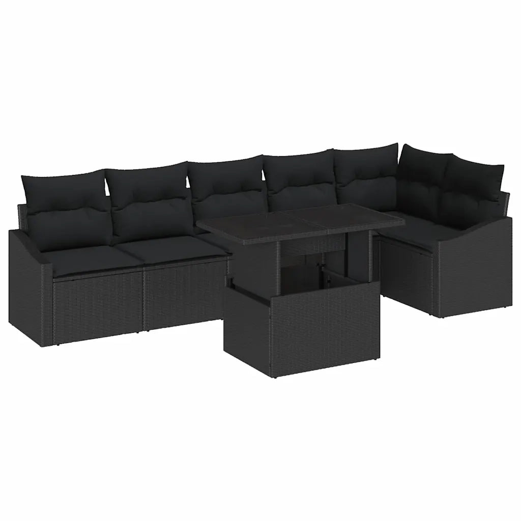 Set Divano da Giardino con cuscino 7 pcs Nero polyrattan