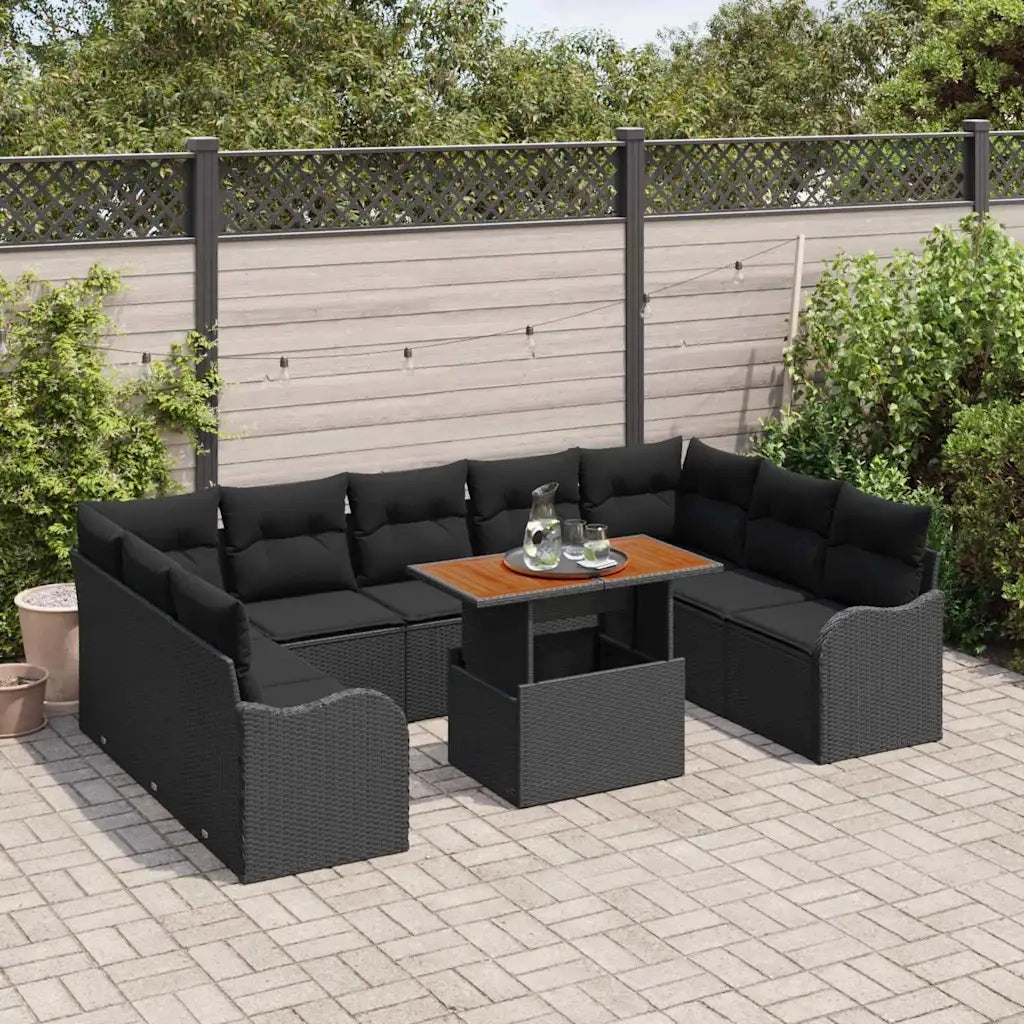 Set Divano da Giardino con cuscino 10 pcs Nero 3349505