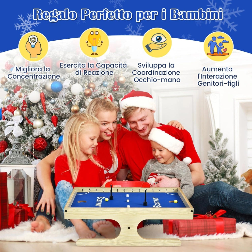Mini Calcio Balilla da Tavolo, con 2 Giocatori con 2 Palline e 2 Set di Maniglie magnetiche, 2 segnapunti e 3 magnetici Color Biscotto, per Bambini Adulti Serate in Famiglia e Feste