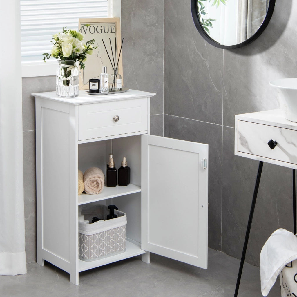 Mobile da pavimento per bagno con ripiano regolabile in 3 posizioni cassetto-Armadietto contenitore indipendente a un'anta