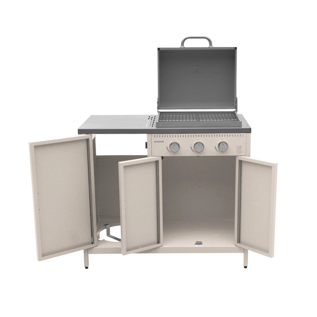 Modulo cucina da esterno con barbecue a gas a 3 bruciatori, 2 moduli,