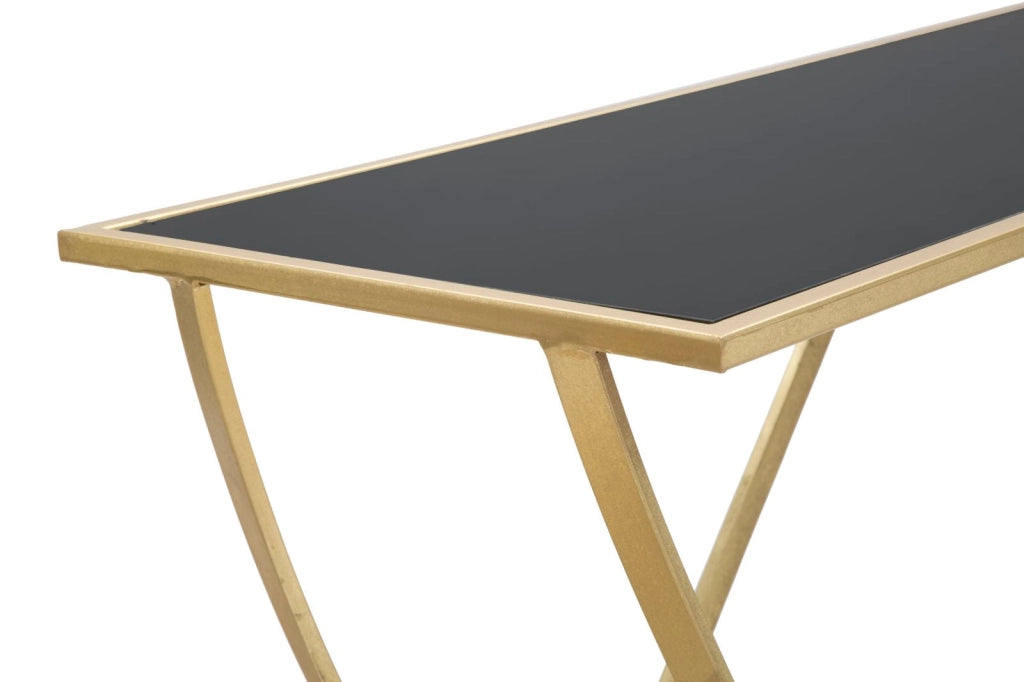 Console Ring 120x40x79 cm in Ferro MDF e Specchio Nero e Oro