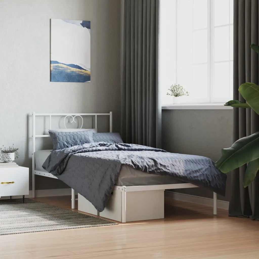 Letto singolo | Letto per adulti | Giroletto senza Materaso con Testiera Metallo Bianco 75x190 cm