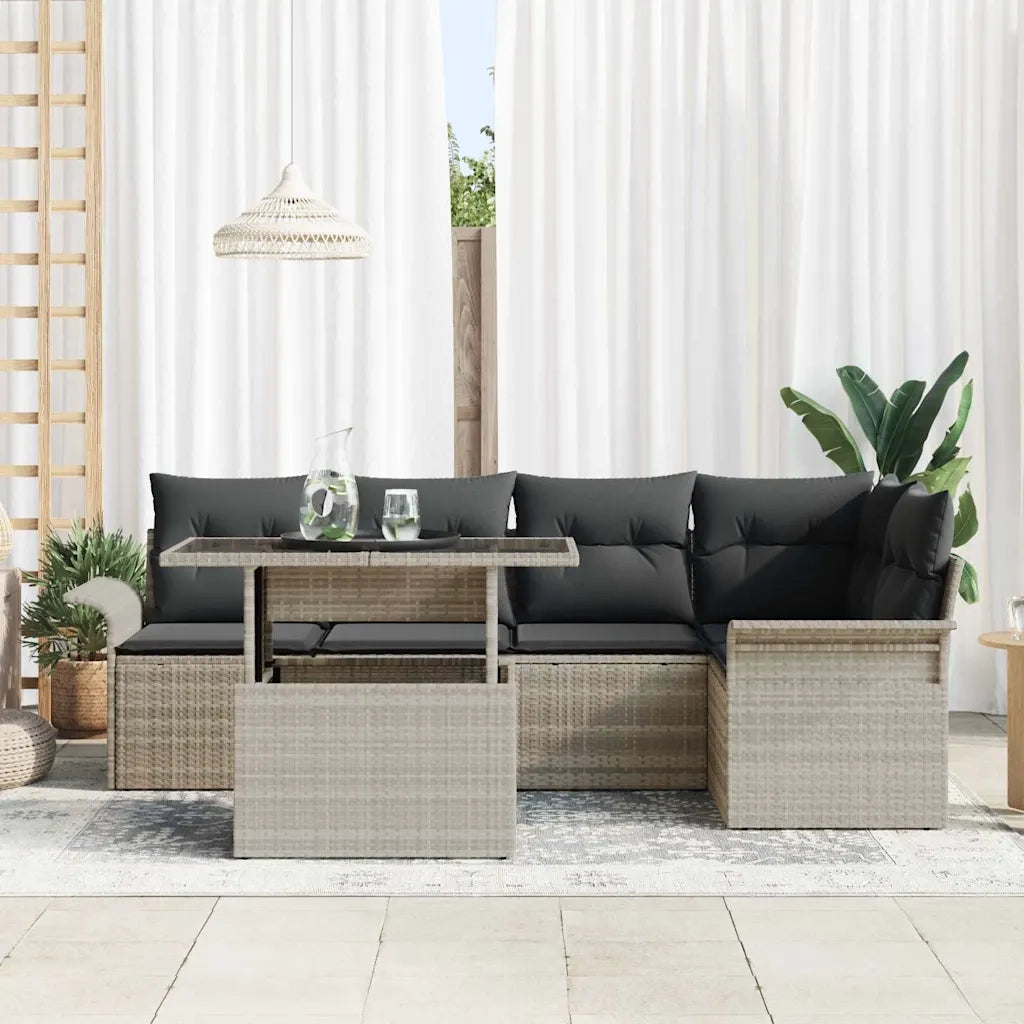 Set Divano da Giardino 6 pcs Grigio chiaro polyrattan