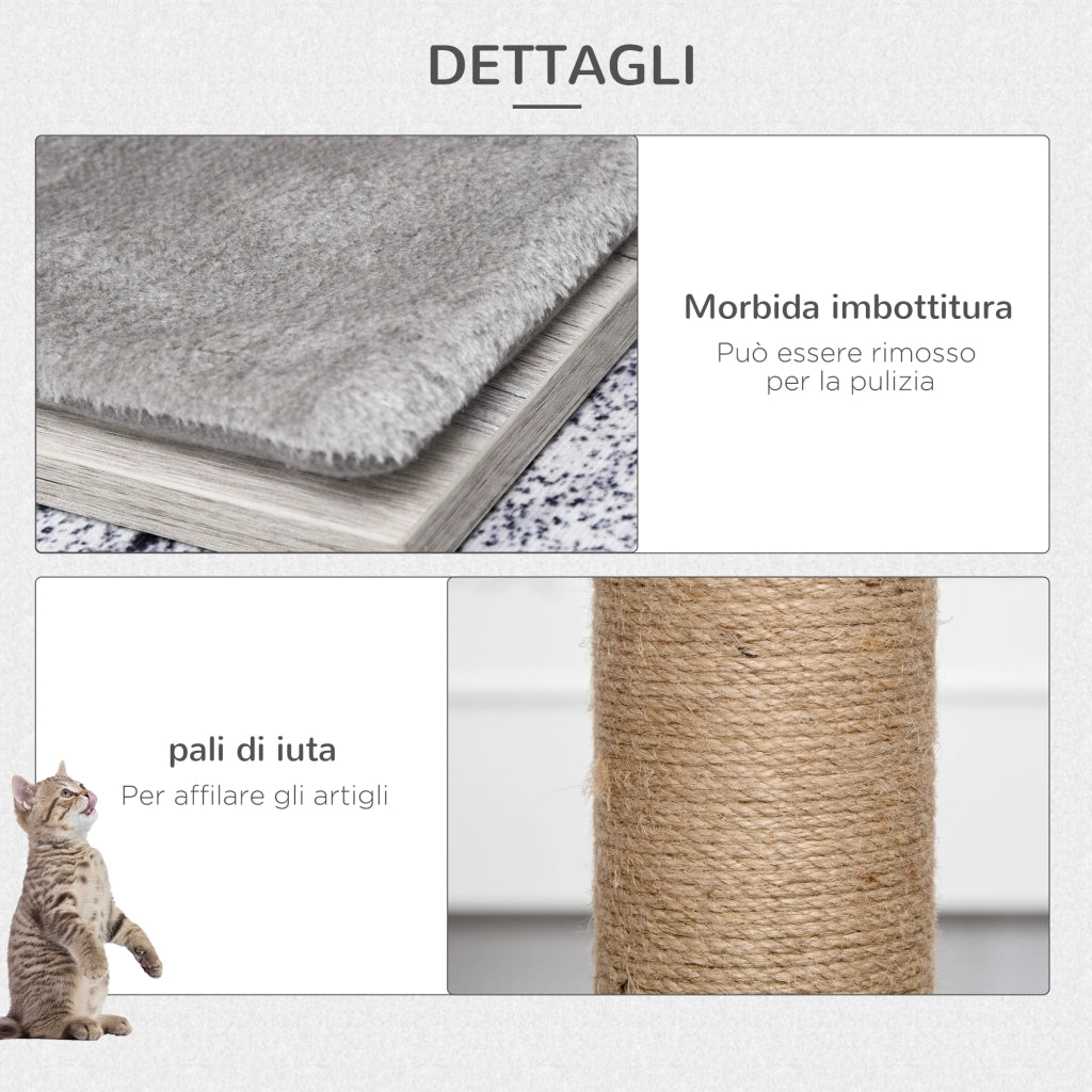 Tiragraffi per Gatti con Cuccia e Corde ¨C Minimal ¨C Grigio 67x38.5x114 cm