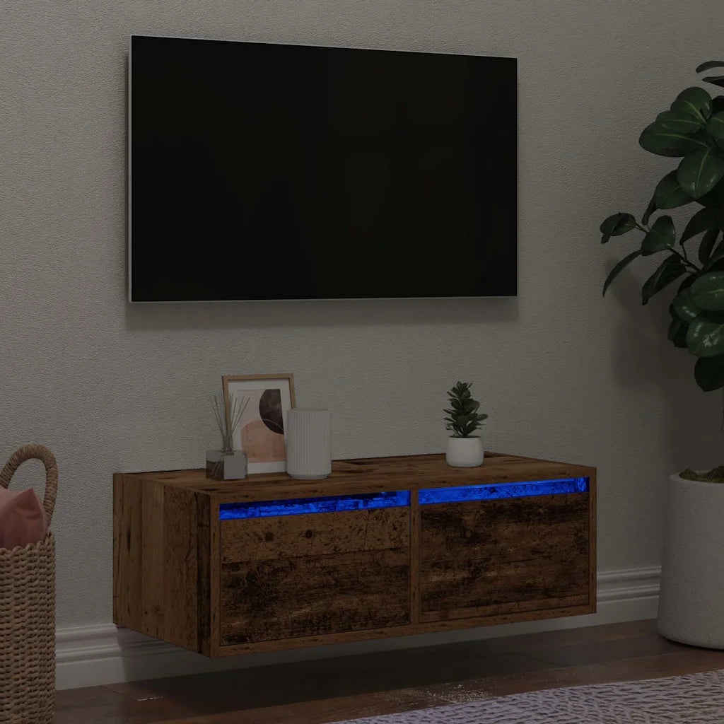 Mobile Porta TV con Luci LED-Mobile per TV-Credenza TV Legno Antico 75x35,5x25 cm