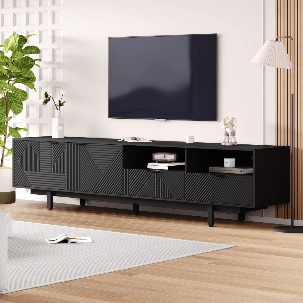 Cassettiera TV nera in truciolato lunghezza 200 cm