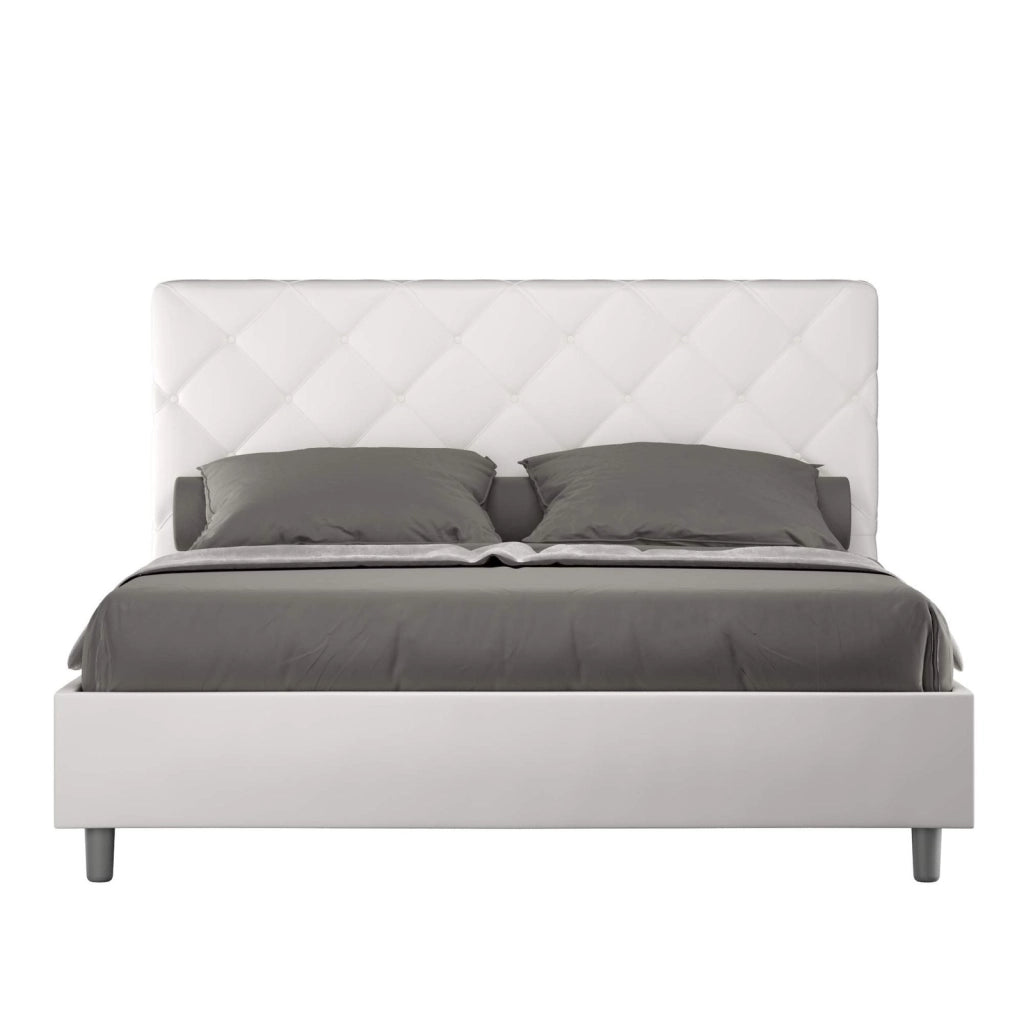Letto matrimoniale king size con rete imbottito 170x200 similpelle bianco Priya