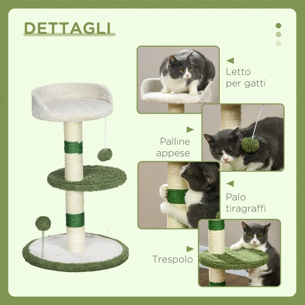Tiragraffi per Gatti con Lettino e Piattaforma ¨C Xylo ¨C Verde e Bianco