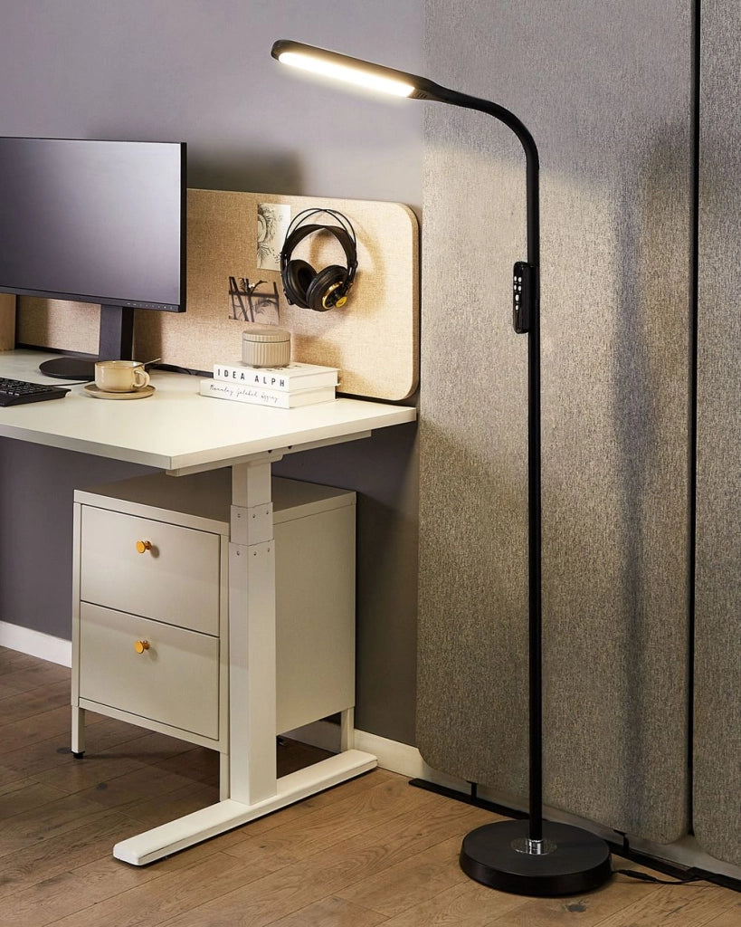 Lampada da terra LED materiale sintetico nero 160 cm materiale altezza regolabile ufficio camera da letto con telecomando