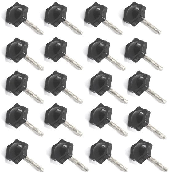 Maniglia a Manopola a 25 mm - 20 pezzi - Viti di Regolazione - Acciaio Inossidabile - Plastica - Facile da Installare - Manopola a Viti