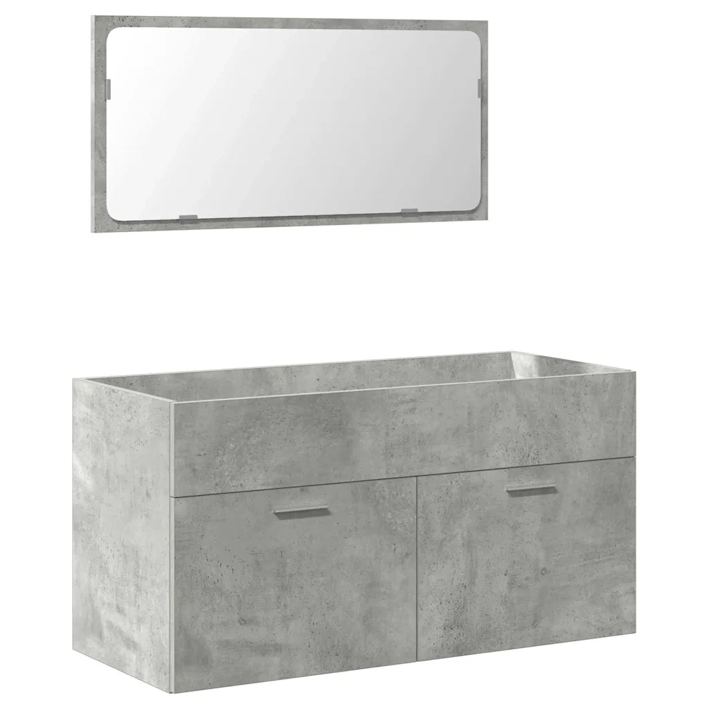 Mobile da Bagno | Armadio da bagno con Specchio Grigio Cemento Legno Multistrato