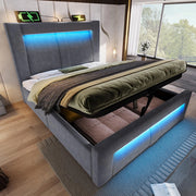 Letto-Xylo-90x200cm idraulico LED USB-C velluto testiera curva grigio