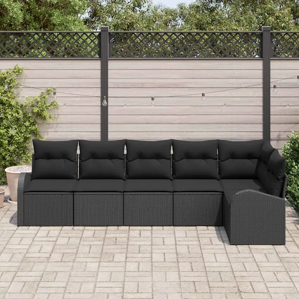 Set Divano da Giardino con cuscino 6 pcs Nero Poly Rattan 3346063