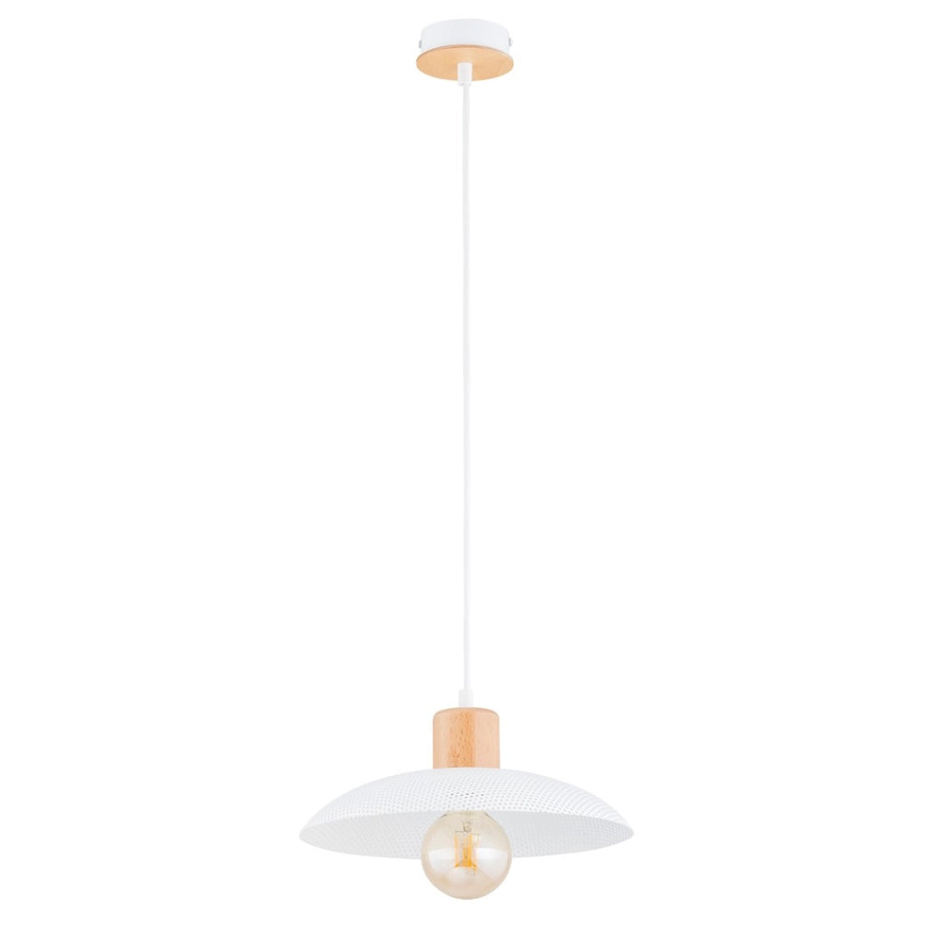 Lampada a sospensione scandi bianca legno KOBE E27 Emibig