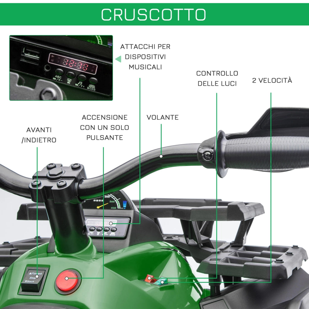 Quad Elettrico per Bambini ¨C Minimal ¨C Verde, 12V, 100x65x73cm