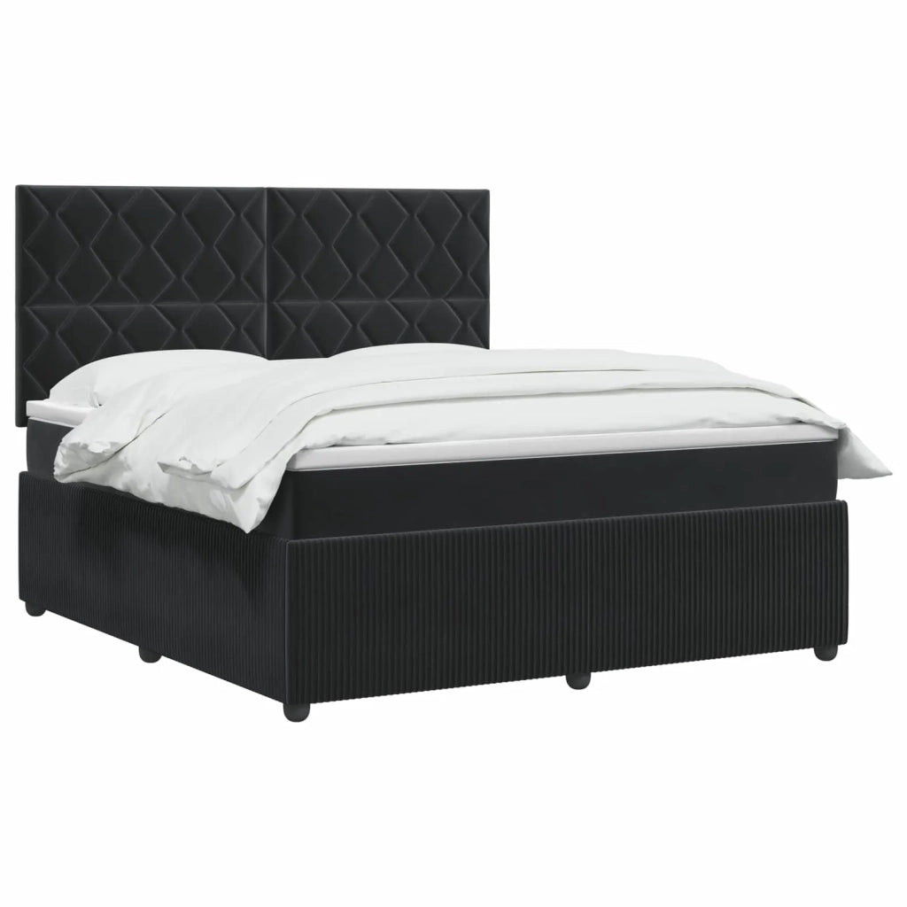 Letto Box Spring LED con Materasso Nero 180 x 200 cm Velluto 3456127
